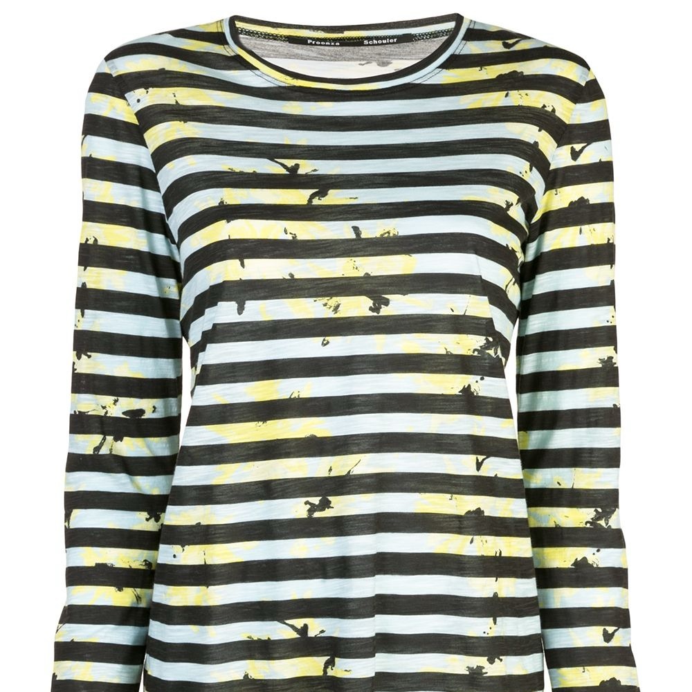 Proenza Schouler Striped Splatter Floral Long Sleeve T-Shirt Medium